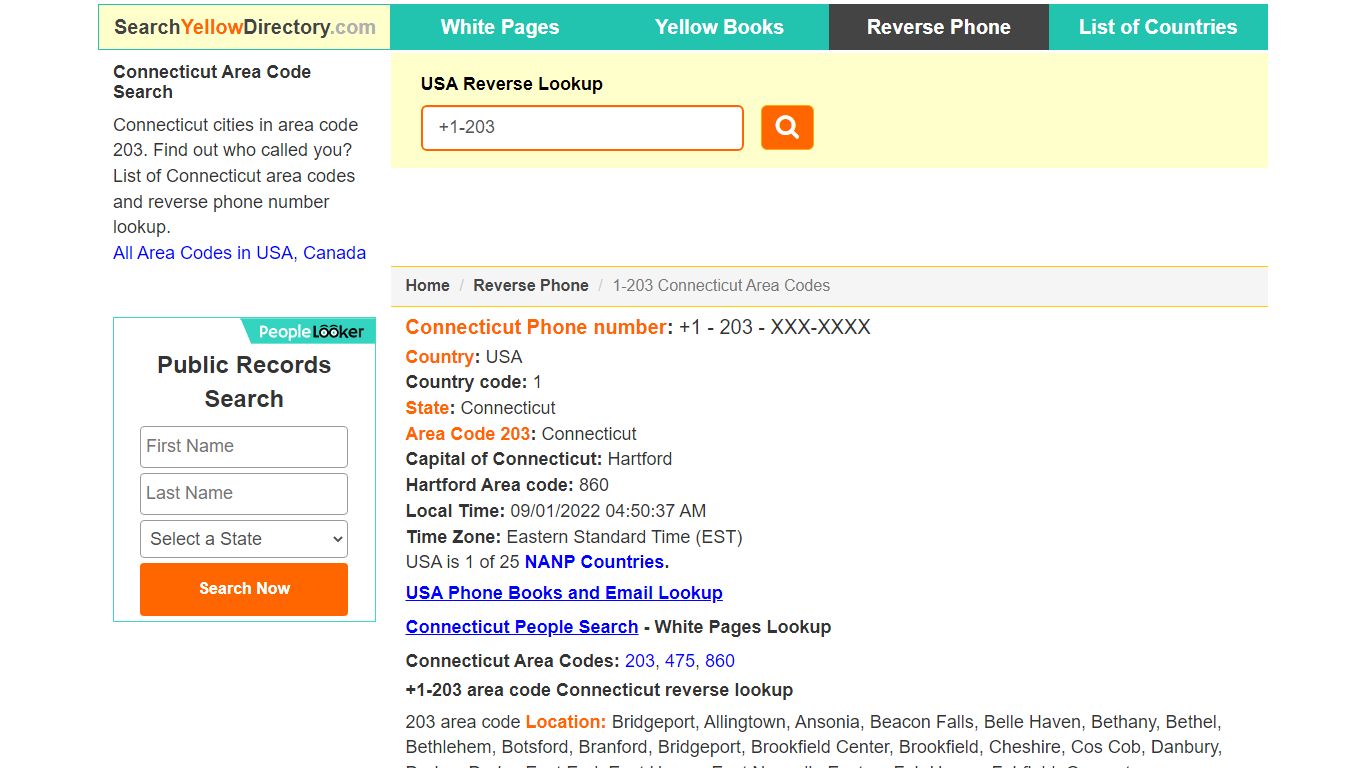 Connecticut Area Code 203 Reverse Phone Number Lookup